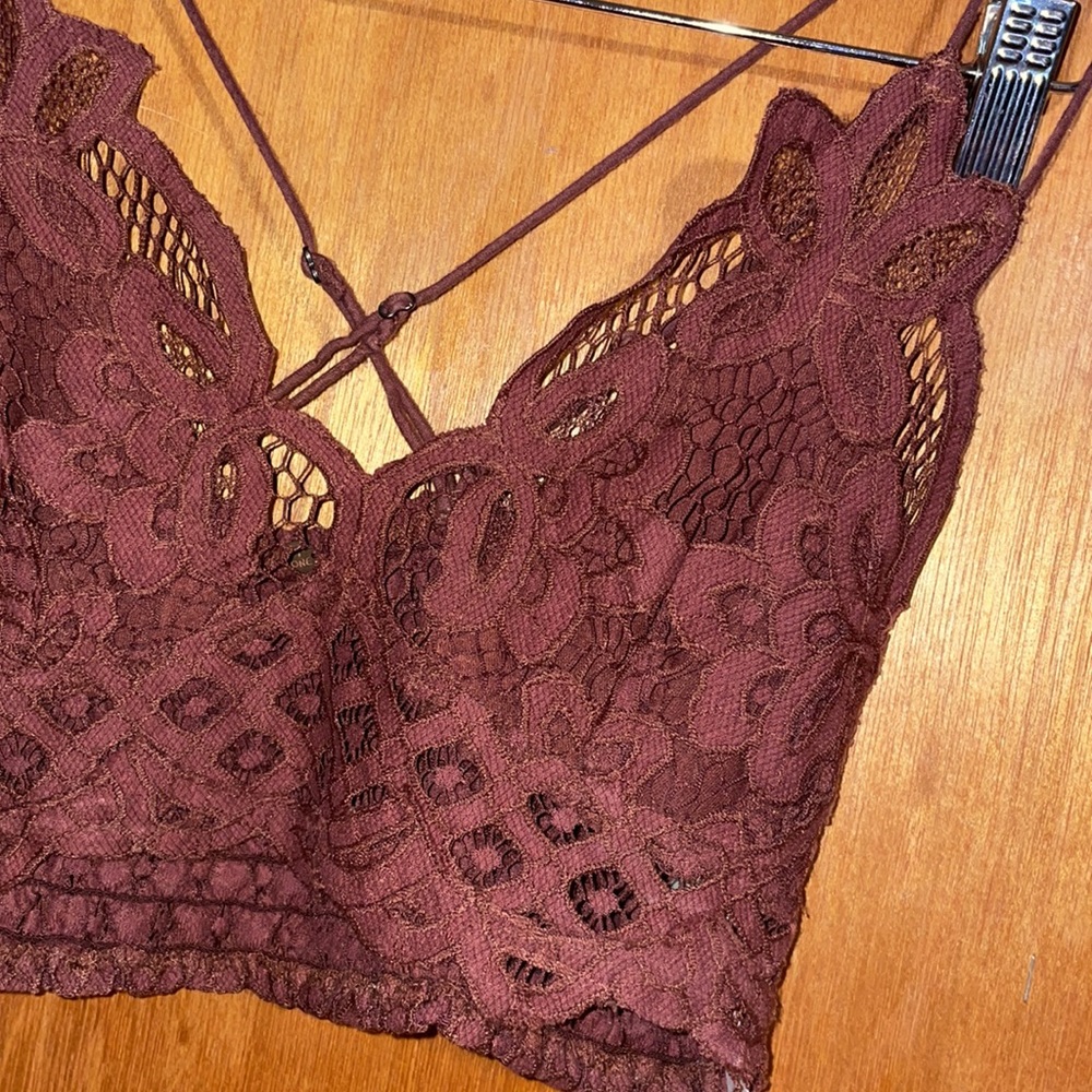 •INTIMATELY FREE PEOPLE•NWOT BROWN ADELE WIRELESS CROCHET LACE BRALETTE - Picture 4 of 7
